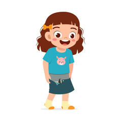 little kid do dressing process wearing skirt