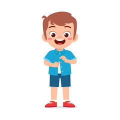 little kid do dressing process wearing clothes