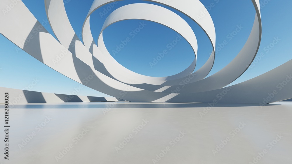 Canvas Prints 3d render of abstract modern architecture with empty cement floor, minimal exterior, car presentation background