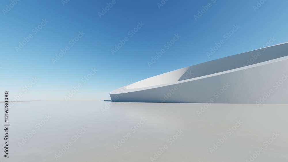 Aufkleber 3d render of abstract modern architecture with empty cement floor, minimal exterior, car presentatio