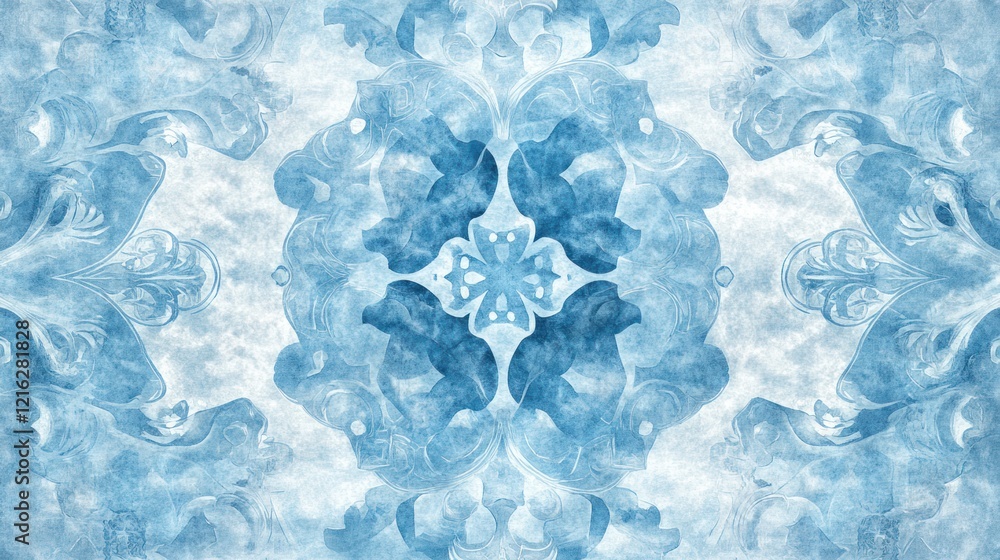 Poster artistic light blue pattern with overlapping shapes and delicate contrasts.