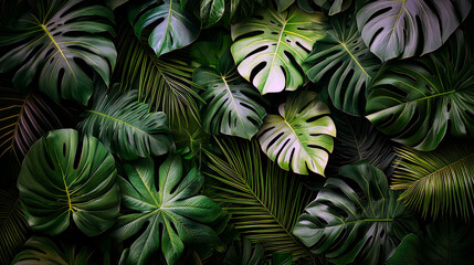Lush Tropical Leaves: A Deep Green Botanical Background