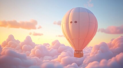 Fototapeta premium Serene Sunset Hot Air Balloon Ride Above Dreamy Cloudscape