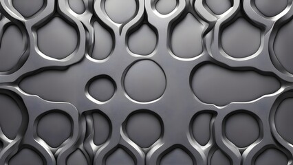 Abstract metallic gray background with an organic, textured, honeycomb-like pattern.