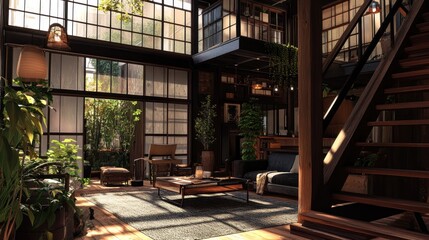 Fototapeta premium Industrial Loft Interior with Natural Light