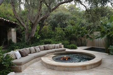 Obraz premium Luxurious Outdoor Patio Fire Pit Seating Area Design