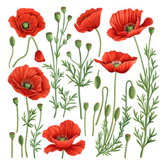 Fototapeta premium red poppies on white