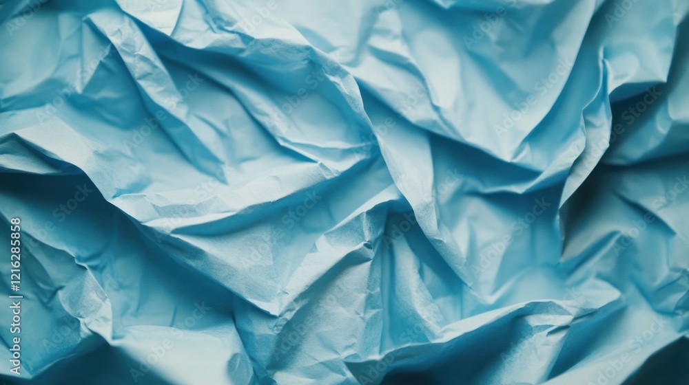 Poster crumpled light blue paper background with visible folds and texture for a rustic look.