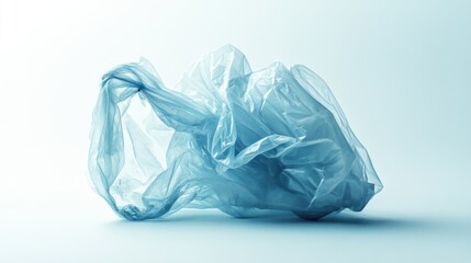 Fototapeta premium Crumpled plastic bag lying on the ground, representing pollution, on solid white background, single object.