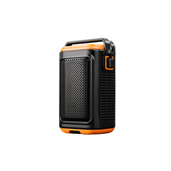 Obraz premium Portable cooler with sleek design, featuring black and orange color scheme, Isolated on white background
