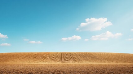 Farmland with rows of crops growing under a clear blue sky, on solid white background, single object.