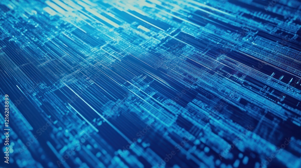 Poster abstract digital data stream: a symphony of blue lines and glowing circuits