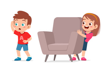 little kid play hide and seek with friend and feel happy