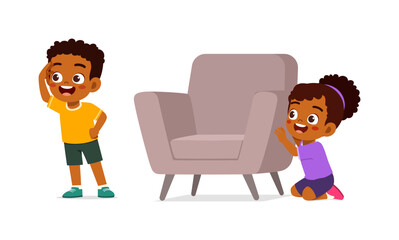 little kid play hide and seek with friend and feel happy