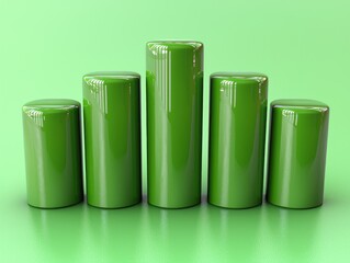 Green cylinder bars arranged in a graph on a solid green background.