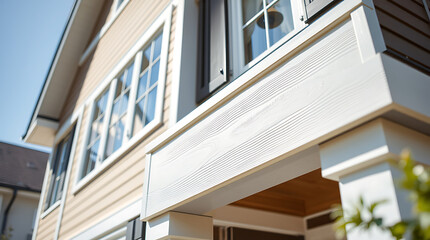 Fototapeta premium Modern House Exterior Design: White Wood Siding and Contemporary Architecture