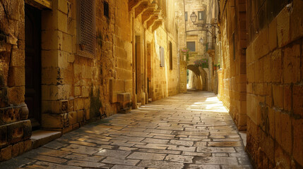 Fototapeta premium Sunlit Stone Alleyway in an Ancient City