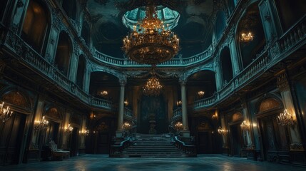Fototapeta premium Grandiose Palace Interior: A Dark, Opulent Hall