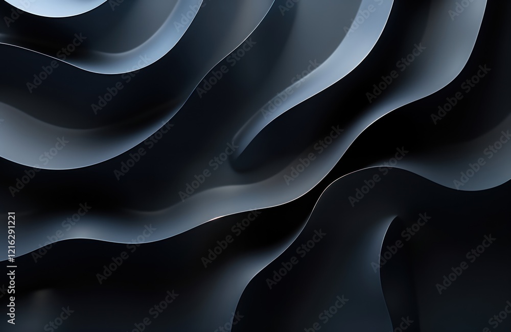 Aufkleber Abstract design with dark grey, black wavy layers. Modern, minimalist pattern for tech backgrounds. Suitable for design projects. Could represent dynamic movement fluid forms in industrial