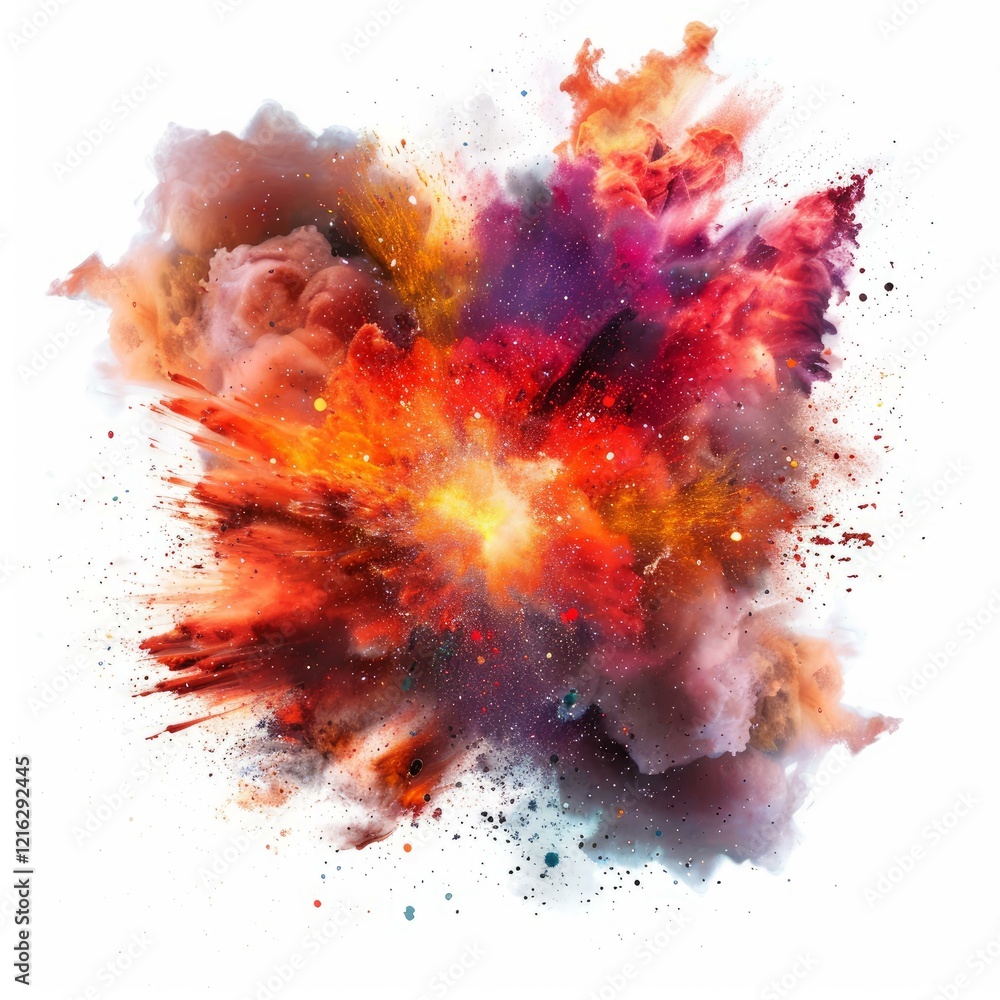 Aufkleber colorful explosion of powder and particles is creating an abstract universe on white background