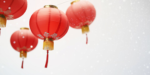 red lanterns banner  in snow