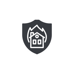 A house with flames in a shield vector icon