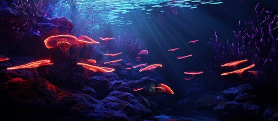 Obraz premium Underwater Fantasy Landscape with Glowing Coral