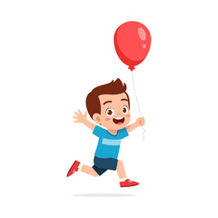 little kid holding balloon and feeling happy