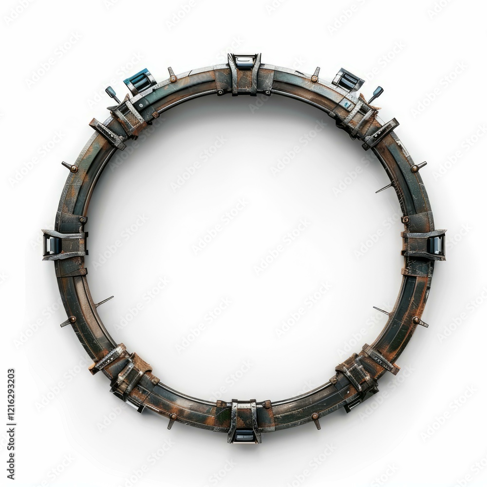 Aufkleber metallic and rusty circular portal hatch is generating a bright energy beam