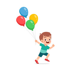 little kid holding balloon and feeling happy