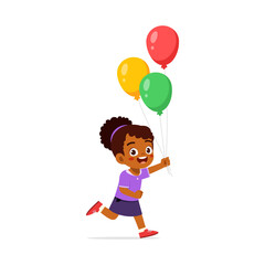 little kid holding balloon and feeling happy