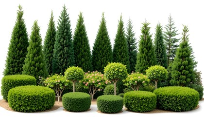 Ornamental Shrubs and Topiary Collection: Boxwood, Japanese Holly, and Dwarf Alberta Spruce for Elegant Landscaping