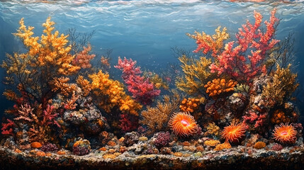 Vibrant Underwater Coral Reef Scene: A Colorful Ocean World