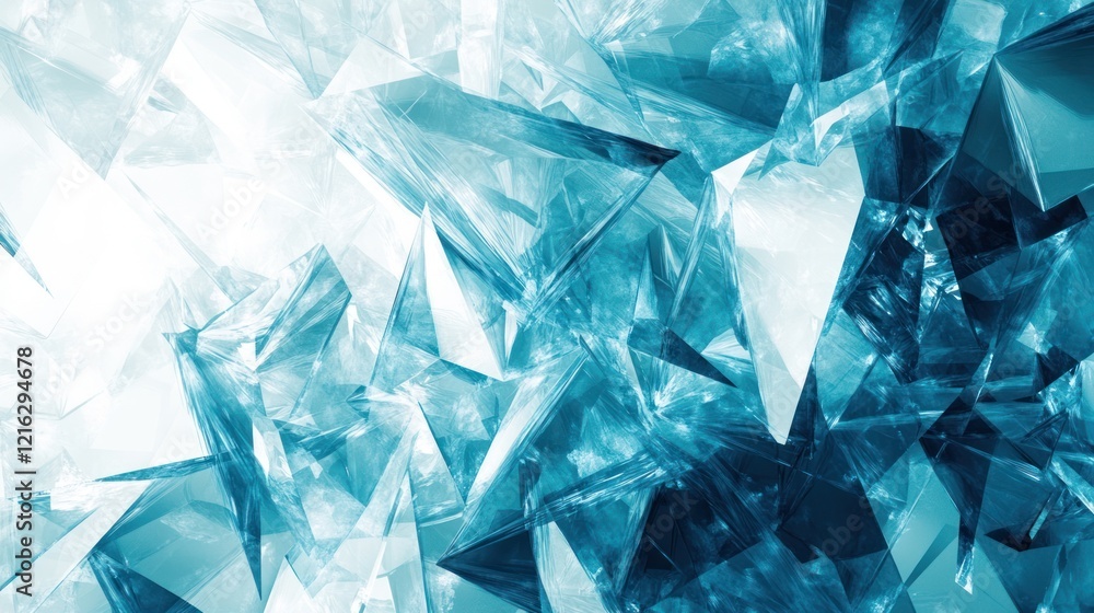 Poster light blue geometric overlay with transparent shapes and sharp angles, offering a modern and dynamic