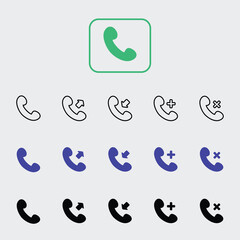 Call, Incoming Call, Cut call and add call icon set Vector Background
