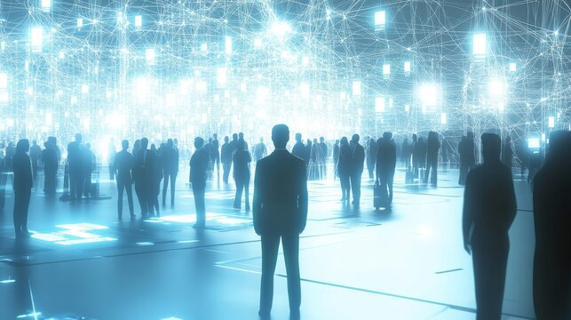 A sleek and professional background representing the headhunter recruiting industry, featuring silhouettes of diverse professionals connected by glowing network lines