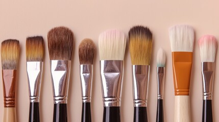 Fototapeta premium A Row of Diverse Paintbrushes on Neutral Background