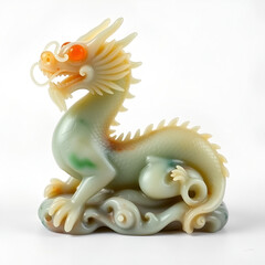 jade chinese dragon sculpture on white background