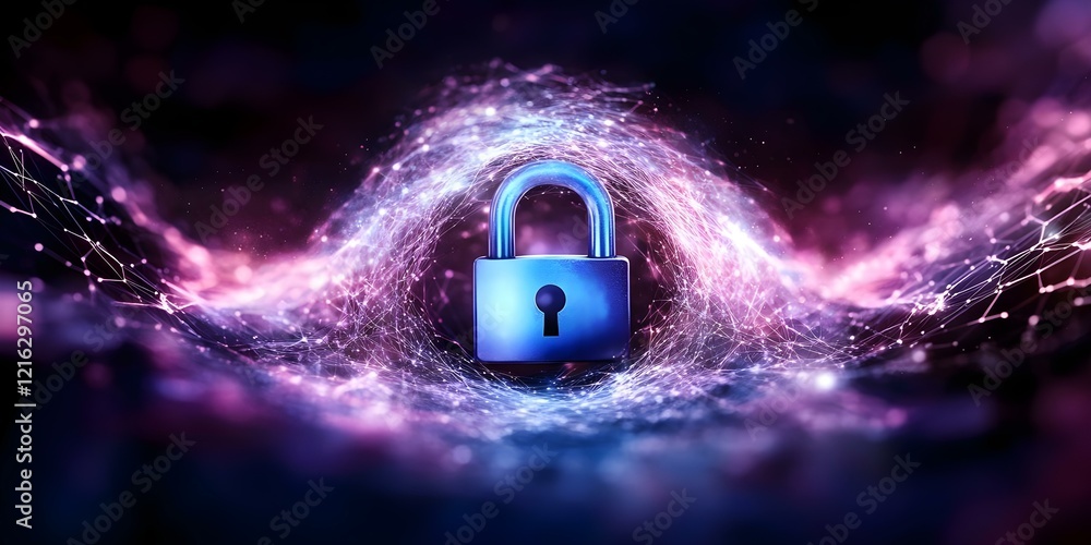 Aufkleber a digital padlock surrounded by swirling patterns of light, symbolizing cybersecurity and data prote