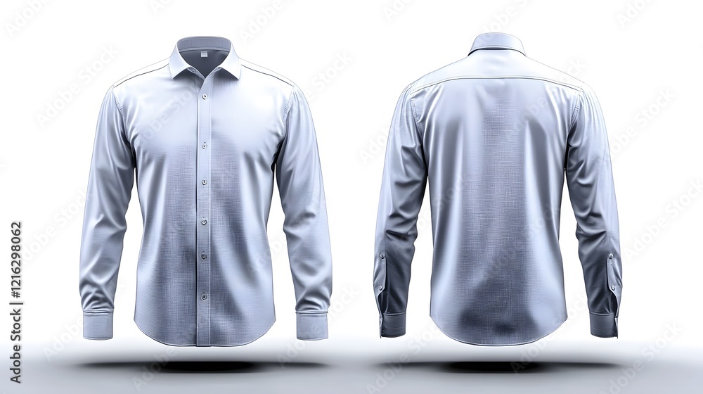 Poster soft blue button up shirt mockup template for casual or business wear featuring front and back persp