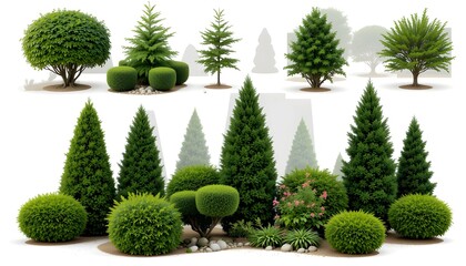 Ornamental Shrubs and Topiary Collection: Boxwood, Japanese Holly, and Dwarf Alberta Spruce for Elegant Landscaping