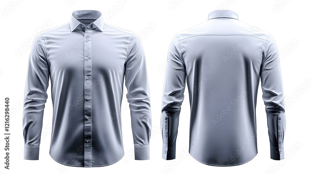 Aufkleber soft blue button up shirt mockup template displayed in front and back views on a plain background de