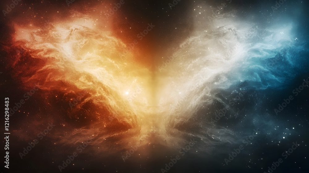 Aufkleber dramatic cosmic clash between the heavenly and infernal realms in an epic celestial battle of light 