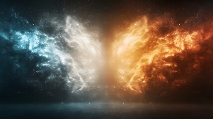 Fototapeta premium Powerful and Dramatic Backdrop Depicting the Eternal Struggle Between Good and Evil in a Symbolic Cosmic Clash of Heaven and Hell Themes