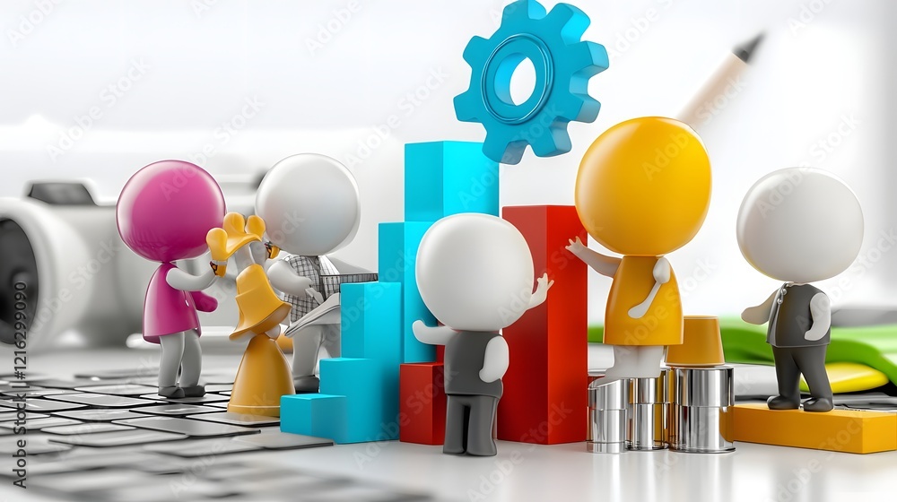 Leinwandbilder colorful 3d of cartoon characters collaborating in a modern office setting discussing and developing