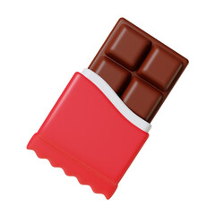 Indulgent chocolate bar wrapped in a bright red wrapper for a sweet treat 3D render illustration