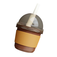 Refreshing chocolate milkshake served in a clear cup with a straw 3D render illustration