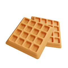 Two perfectly shaped orange waffles stacked together on a neutral background 3D render illustration