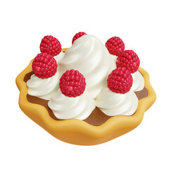 Delightful tart with chocolate filling topped with whipped cream and raspberries 3D render illustration