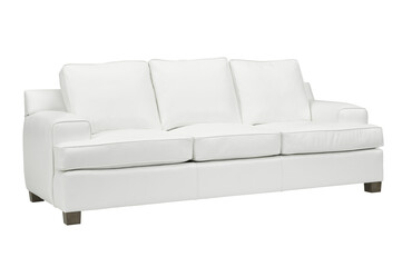 A sofa in a minimalist design with wooden legs + clipping path. The sofa is isolated on a White background.